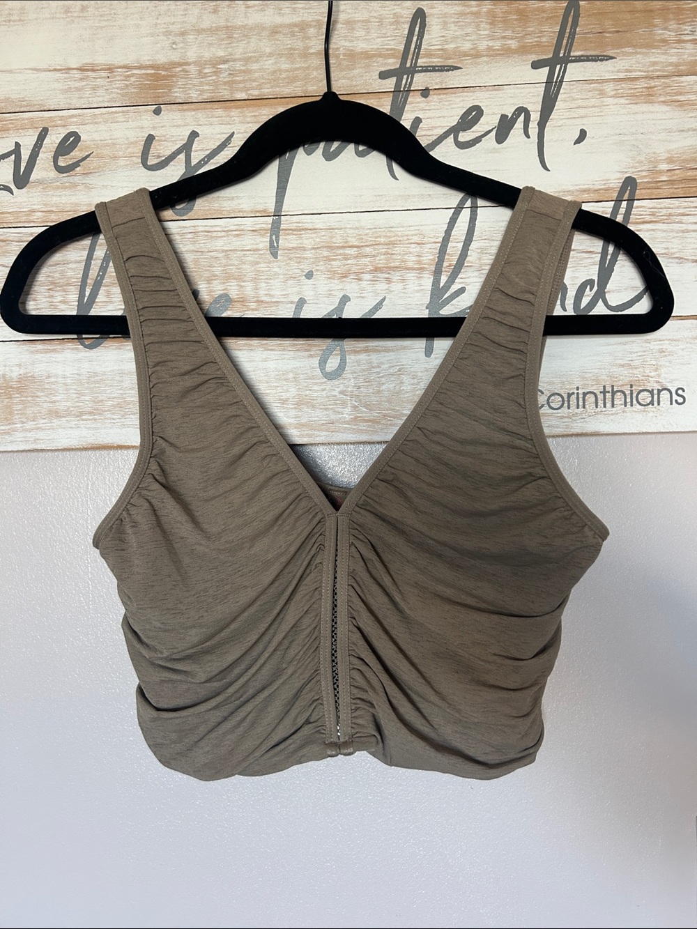Free People Ruched V-Neck Crop Top - Olive
